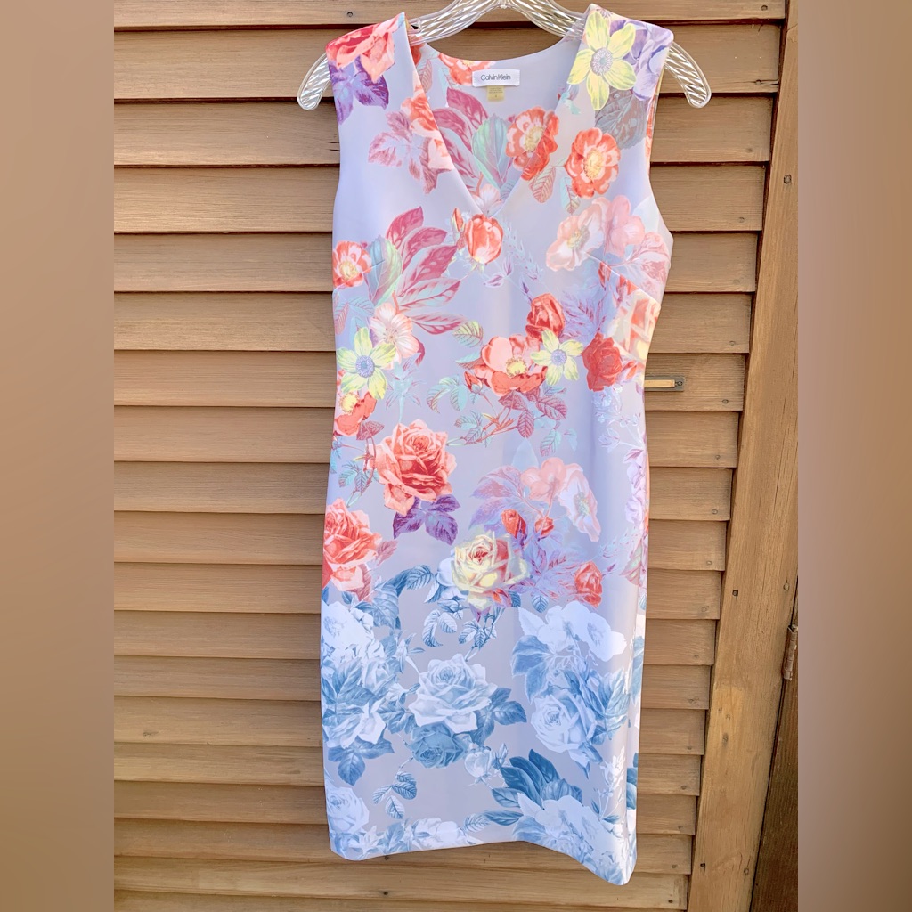 Calvin Klein Dress Sleeveless Floral V-Neck Patterned Fitted